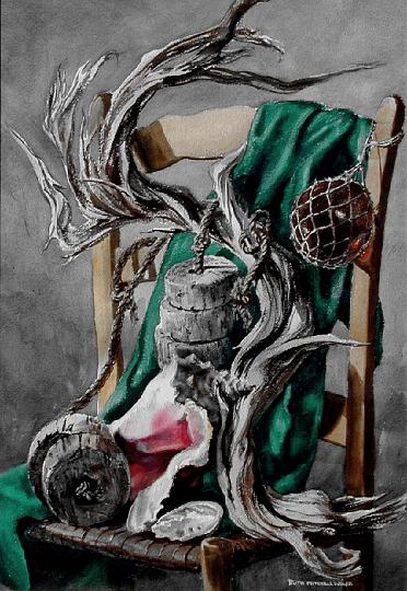 RMW chair.jpg - Beach Combing, still life, watercolor, collection M. Wolff